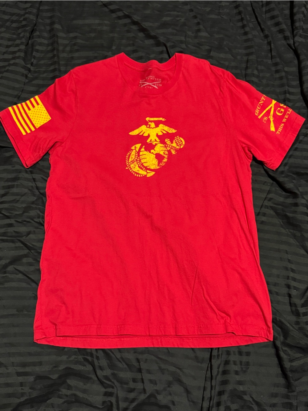 Grunt Style Red Tee with White Crossed Rifles Graphic